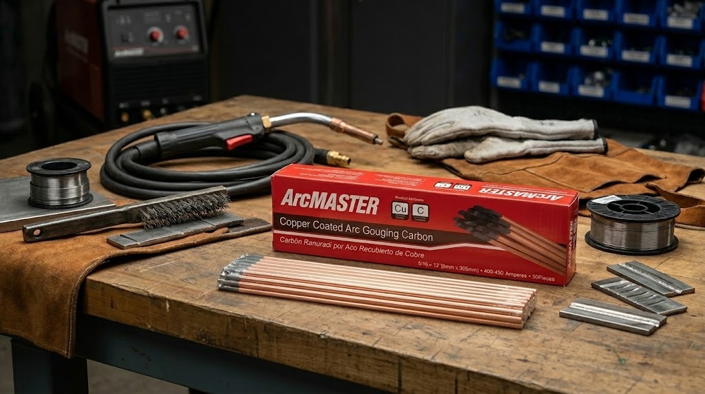 Perbandingan visual perbedaan kawat las gouging kualitas premium dan standar.